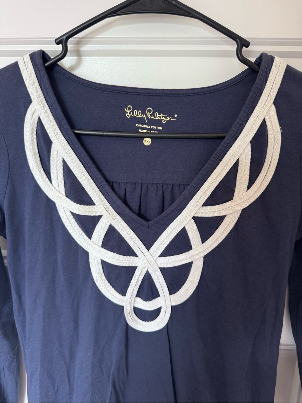 Lilly Pulitzer Navy Blue V-Neck Embellished Dress preppy workwear fall - Picture 2 of 4